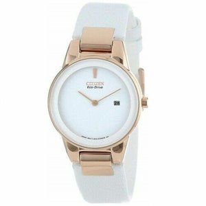 Citizen Eco-Drive GA1053-01A Women's Dress Axiom White Leather Strap Date Watch